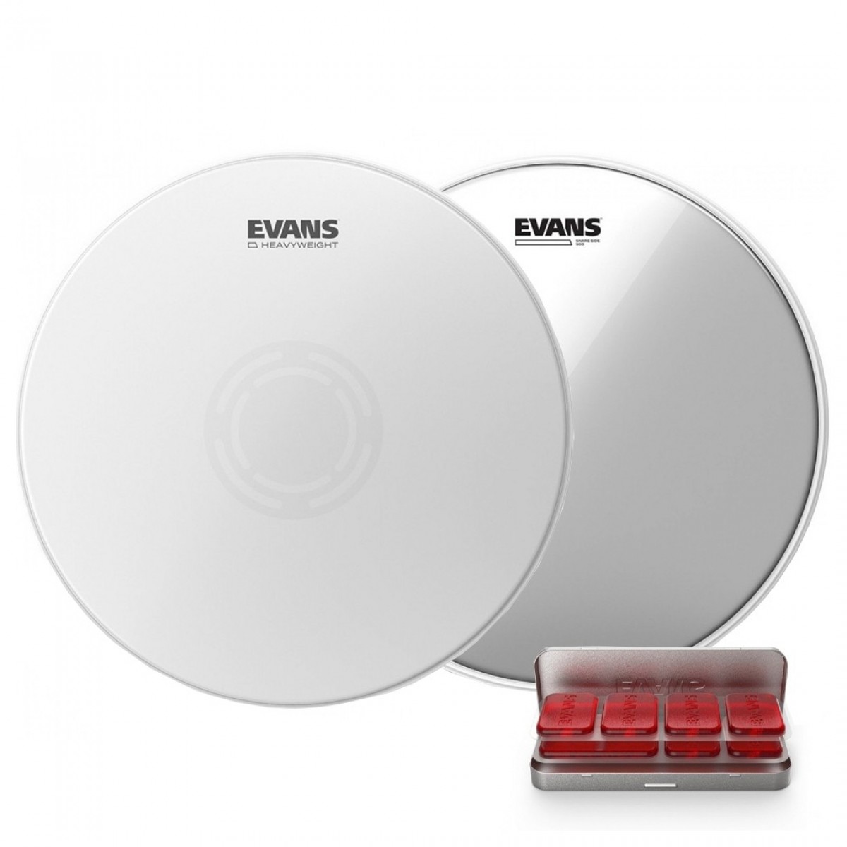 Evans Heavyweight Snare Schlagzeugfell Hazy 300 & EQ PODS Pack 14