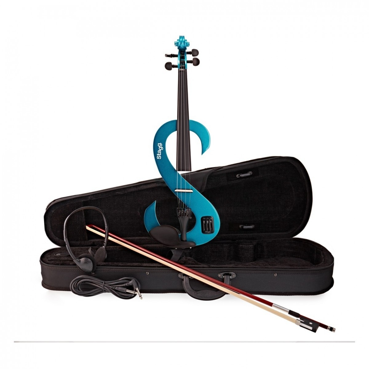 Stagg S-förmige elektrische Violine Metallic Blue mit Zubehör