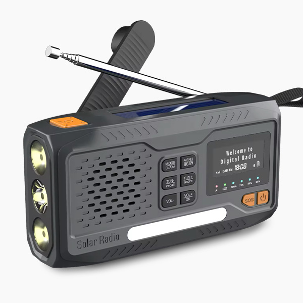 Kurbelradio DAB+ Multifunktion 8-in-1 mit LED-Lampe, SOS-Funktion, Solarzelle, Powerbank, Bluetooth und Leselicht