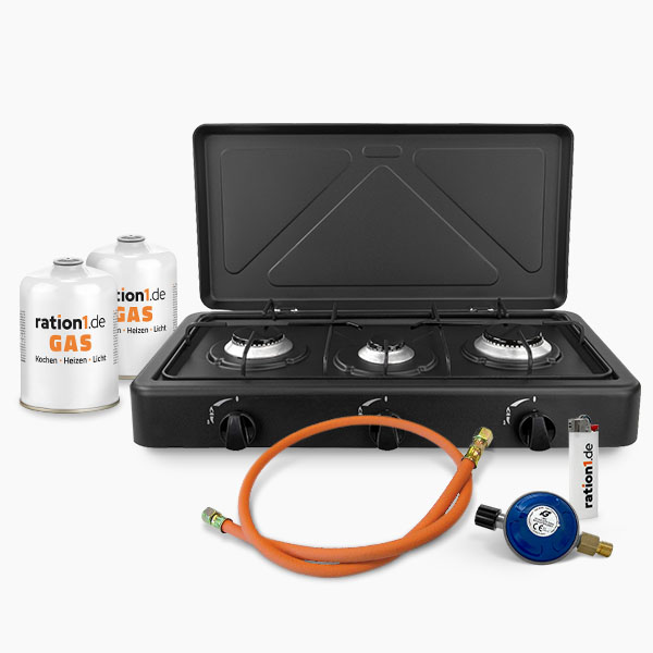 Gaskocher 3-flammig - Campingkocher Set inkl. Gaskartuschen und Zubehör