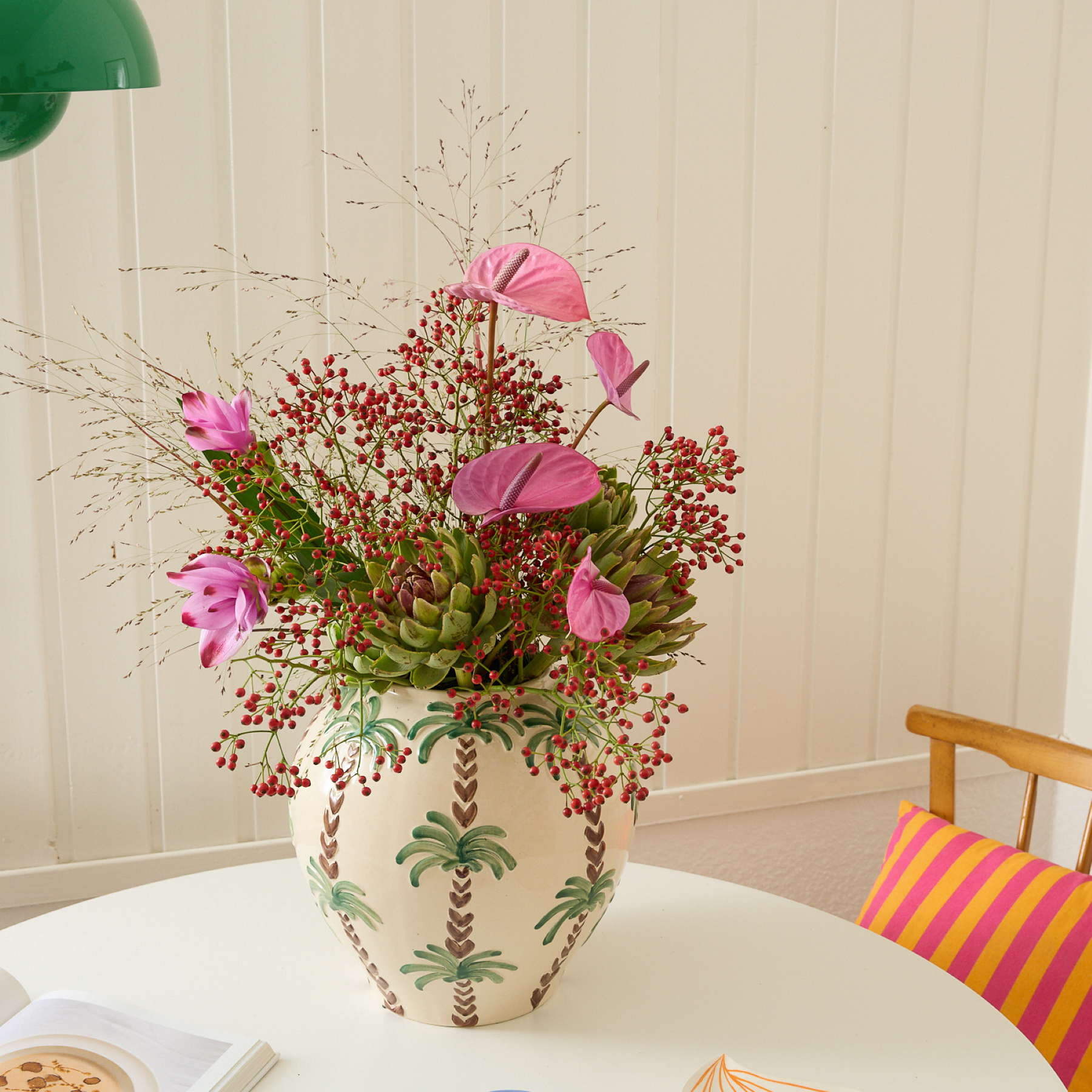 Keramik Vase Palmen Weiß