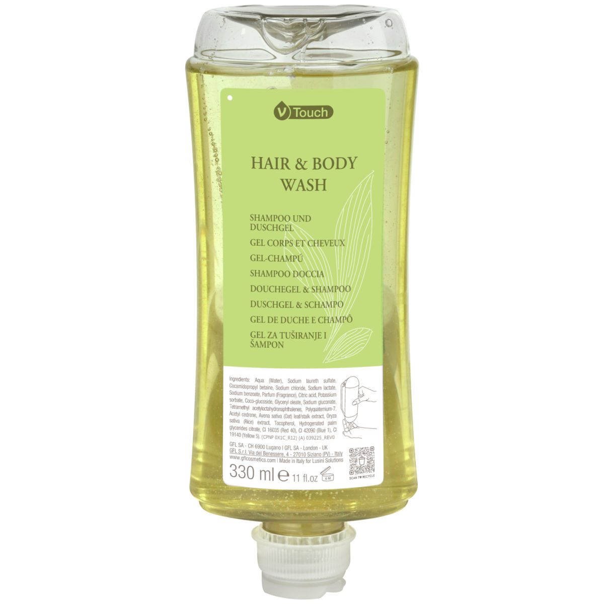 V-Touch Hotel Shampoo und Duschgel Mineral im Spendersystem; 330 ml; grün; 24 Stück / Pack