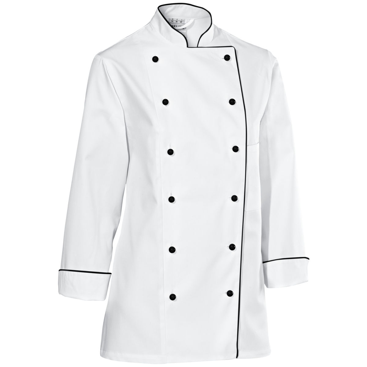JOBELINE Damenkochjacke Premium Chef Langarm farbige Paspel; Kleidergröße 46; weiß/schwarz