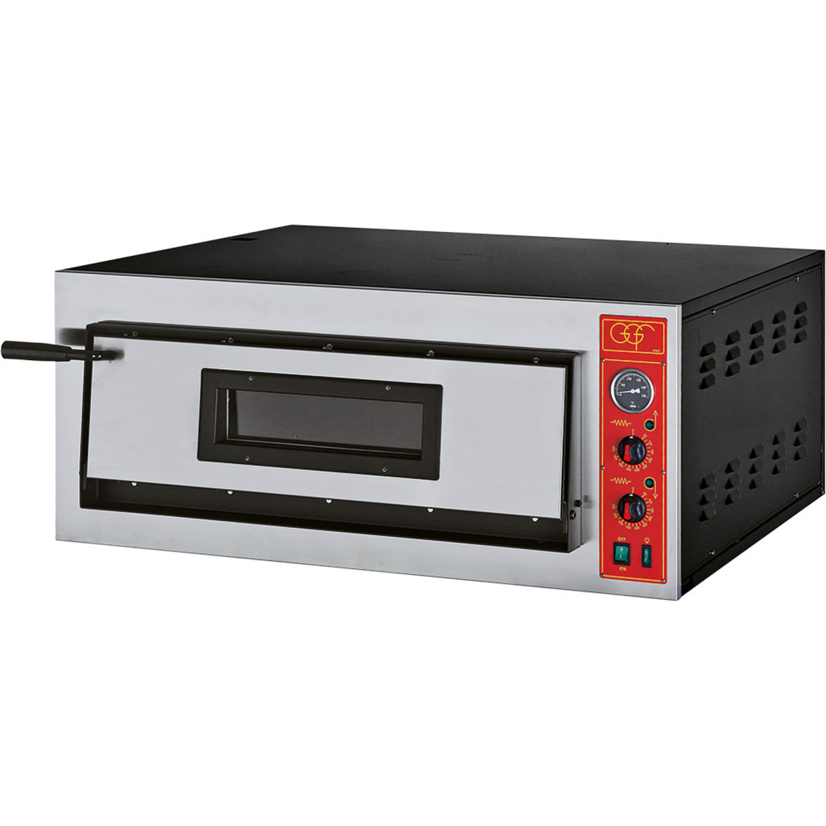 GGF Pizzaofen mit einer Kammer für 4 Pizzen Ø 360 mm, 5 kW; 101x85x42 cm (BxTxH); silber/schwarz