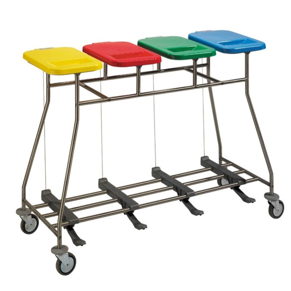 QUATRO Sammelwagen für Wäsche und Abfall mit Pedalen VIERFACH; 124x95 cm (BxH); silber