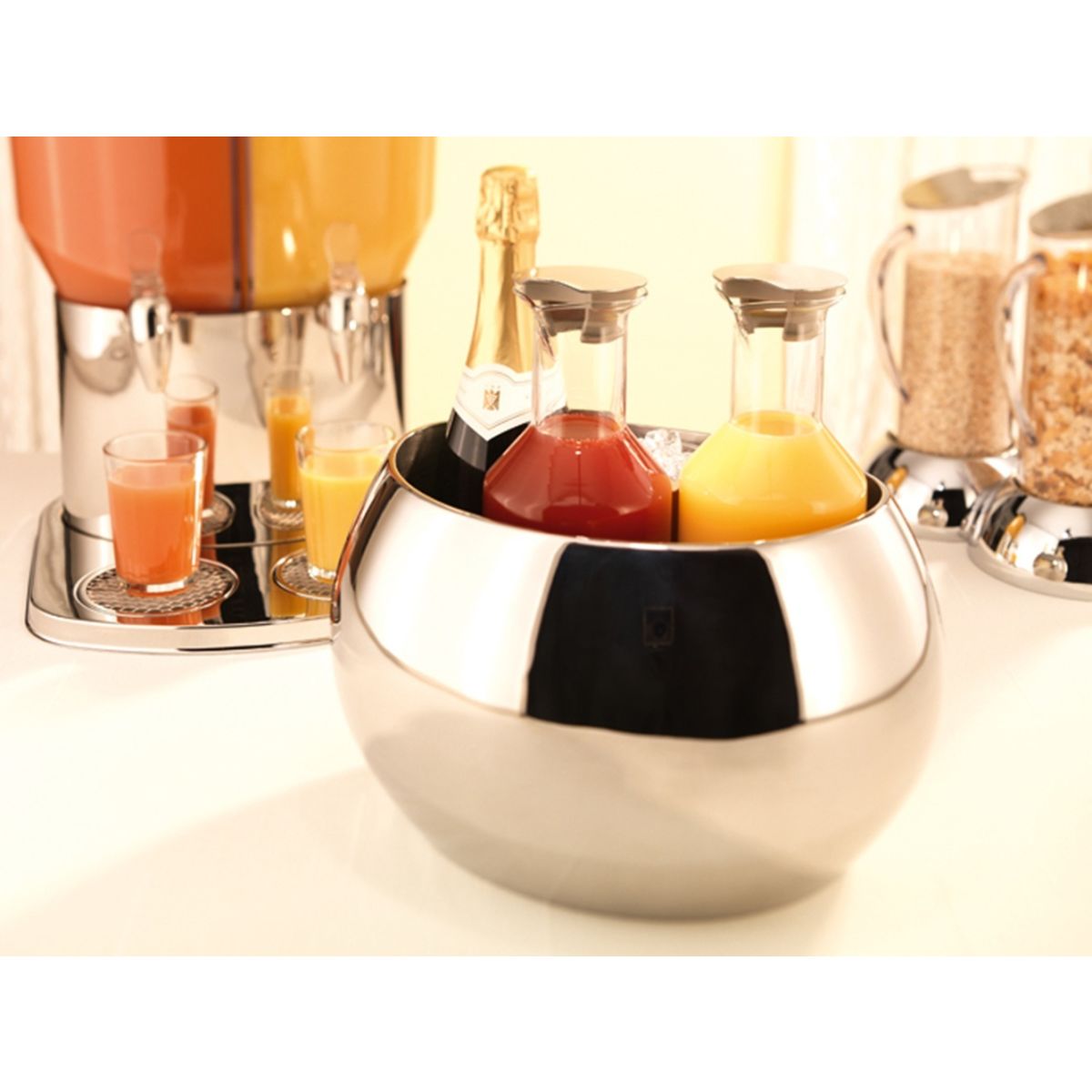 Frilich Getränke-Set Triplet Glas,Edelstahl poliert 4-teilig; 3.6 l, 32x33 cm (ØxH); silber/transparent