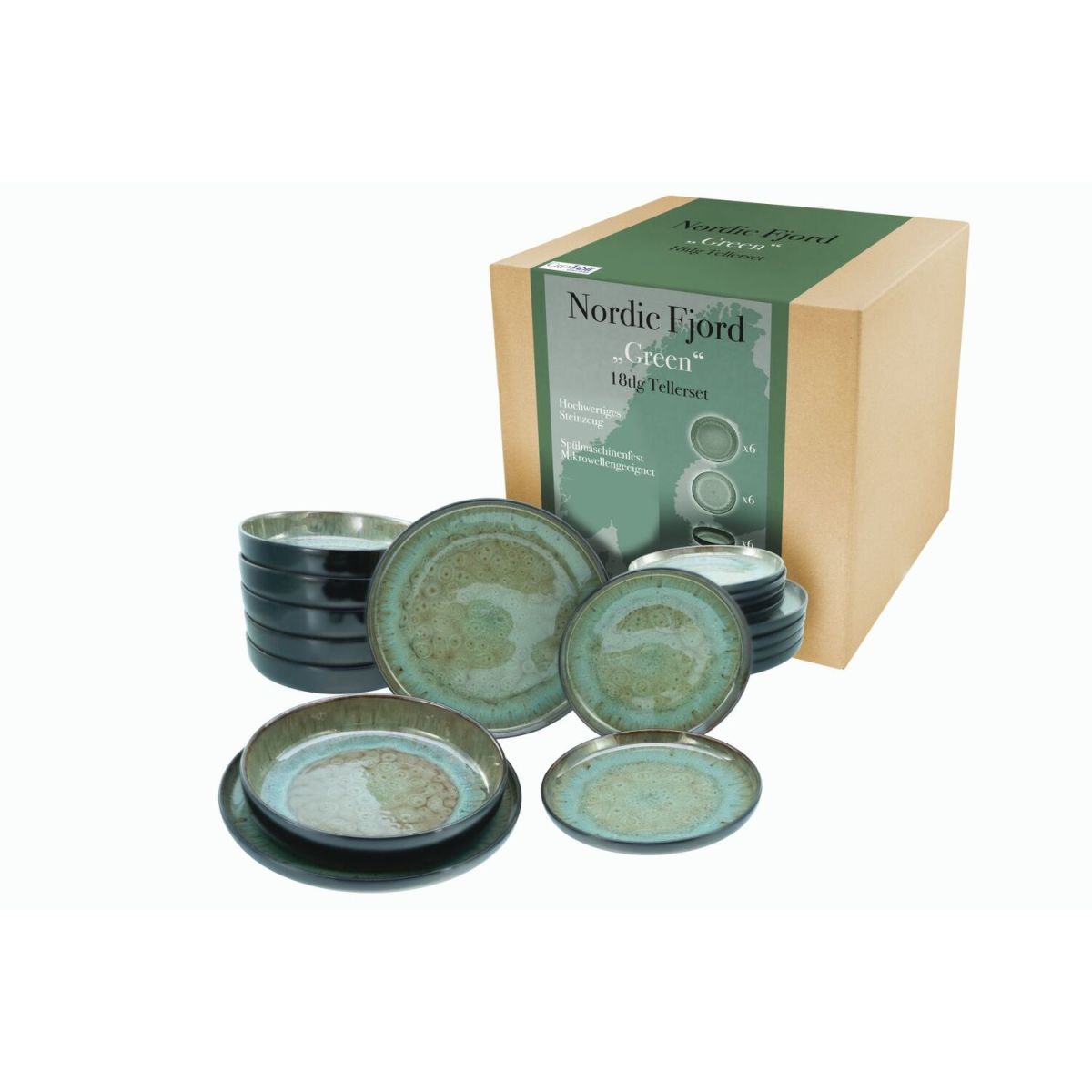 CreaTable Nordic Fjord - Tellerset 18-tlg; grün
