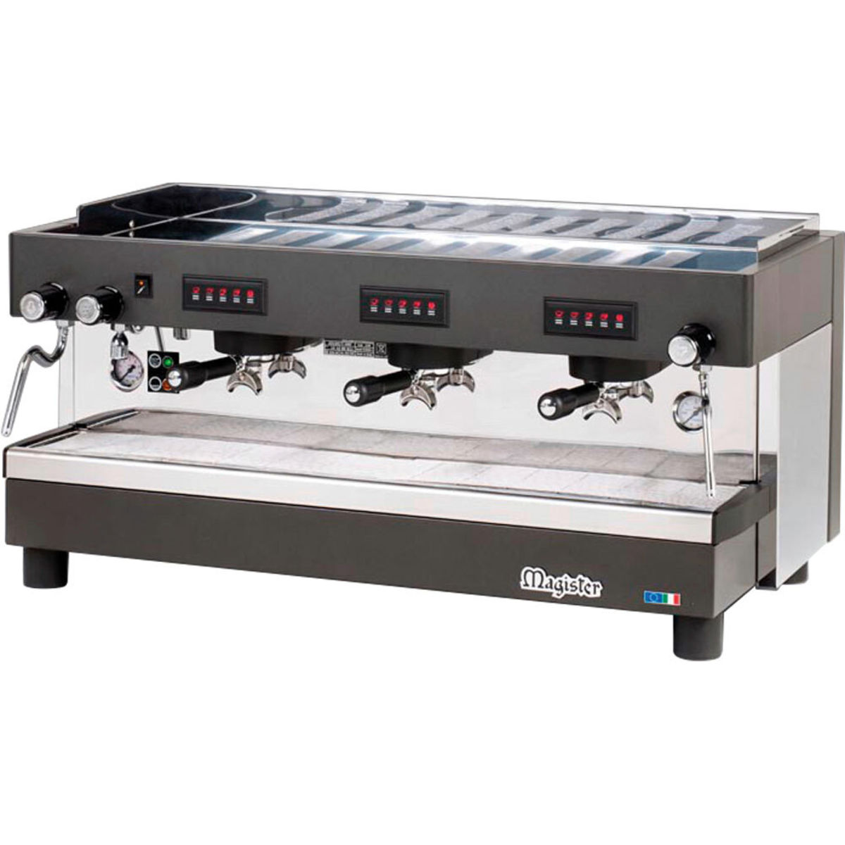 magister Siebträgermaschine, 3-gruppig, automatisch, HRC, 5,4 kW; 100x49.2x52.5 cm (BxHxT); silber/schwarz