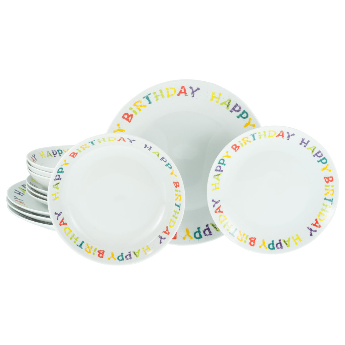 CreaTable Happy Birthday - Tellerset 12-tlg; weiß