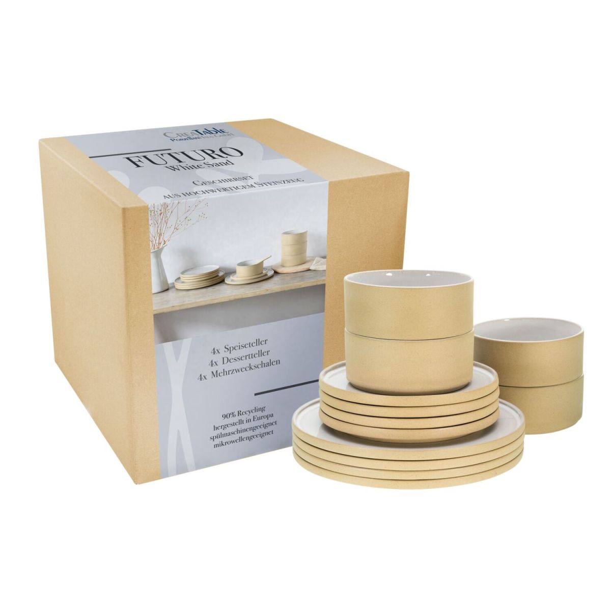 CreaTable Futuro - Tellerset 12-tlg; cremeweiß