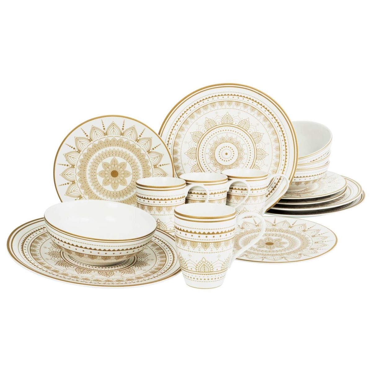 CreaTable Mandala Gold weiss - Kombiservice 16-tlg; gold/weiß