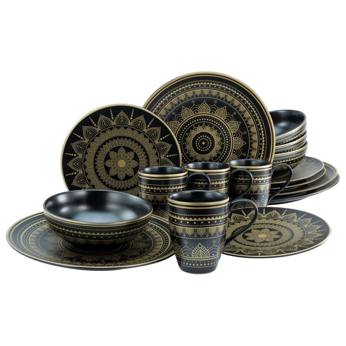 CreaTable Mandala Gold-Schwarz - Kombiservice 16-tlg; gold/schwarz