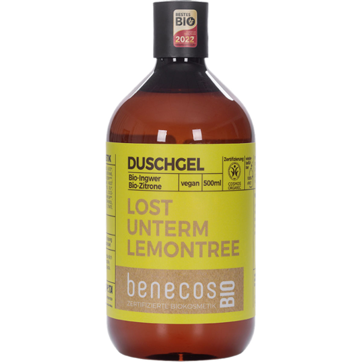 benecos Bio-Duschgel mit Bio-Ingwer und Bio-Zitrone, 500 ml; 1 ml, 500 ml; braun
