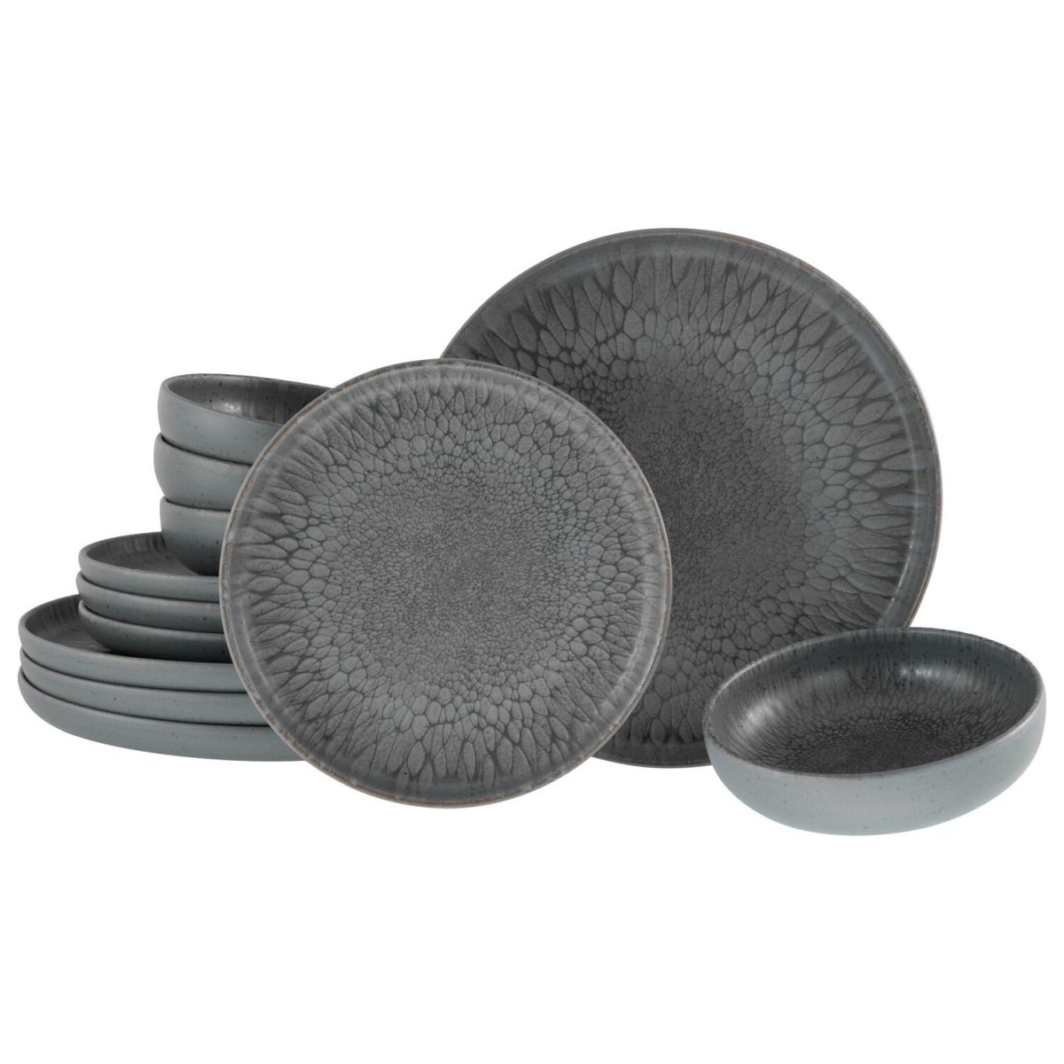 CreaTable Uno - Tellerset 12-tlg; grau meliert