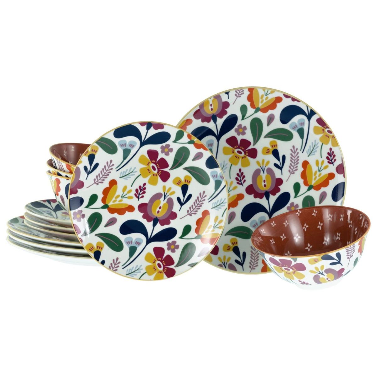 CreaTable Folklore Blau - Tellerset 12-tlg; mehrfarbig