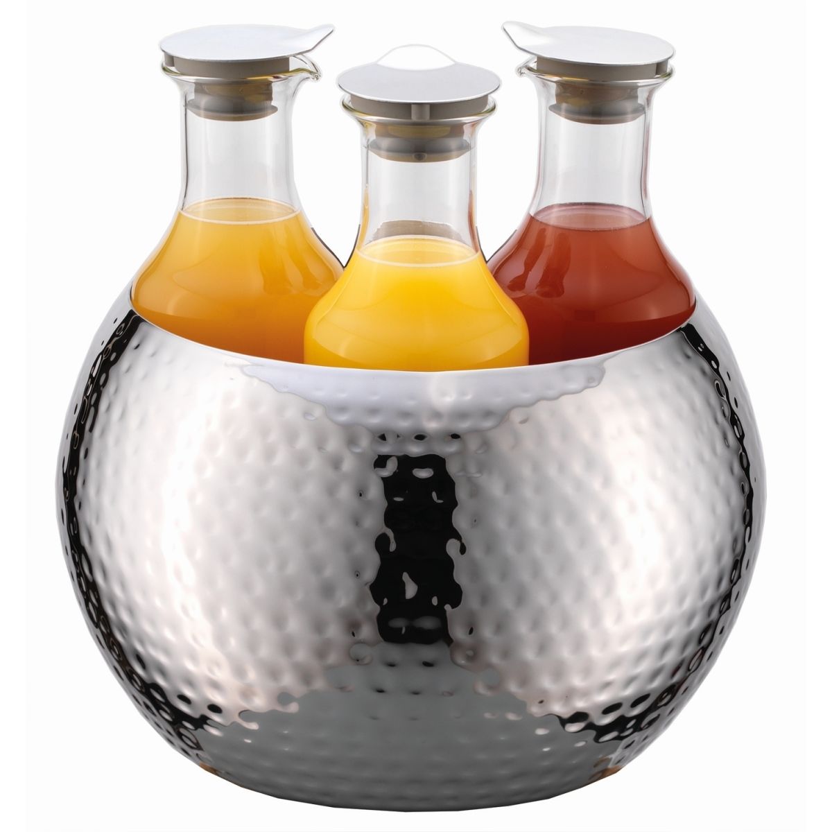 Frilich Getränke-Set Triplet Glas, Edelstahl Hammerschlag 4-teilig; 3.6 l; silber/transparent