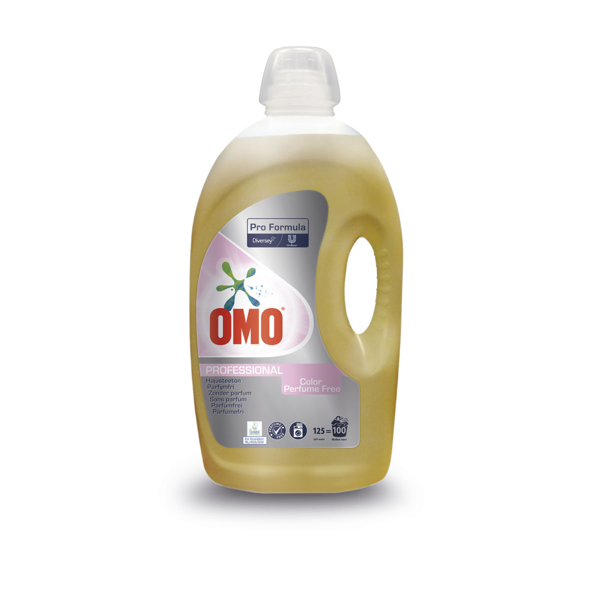 Diversey Omo Professional Parfümfrei, Parfümfreies flüssiges Waschmittel, das sich vor allem für farbige Stoffe eignet; 5 l; gelb; 2 Stück / Pack