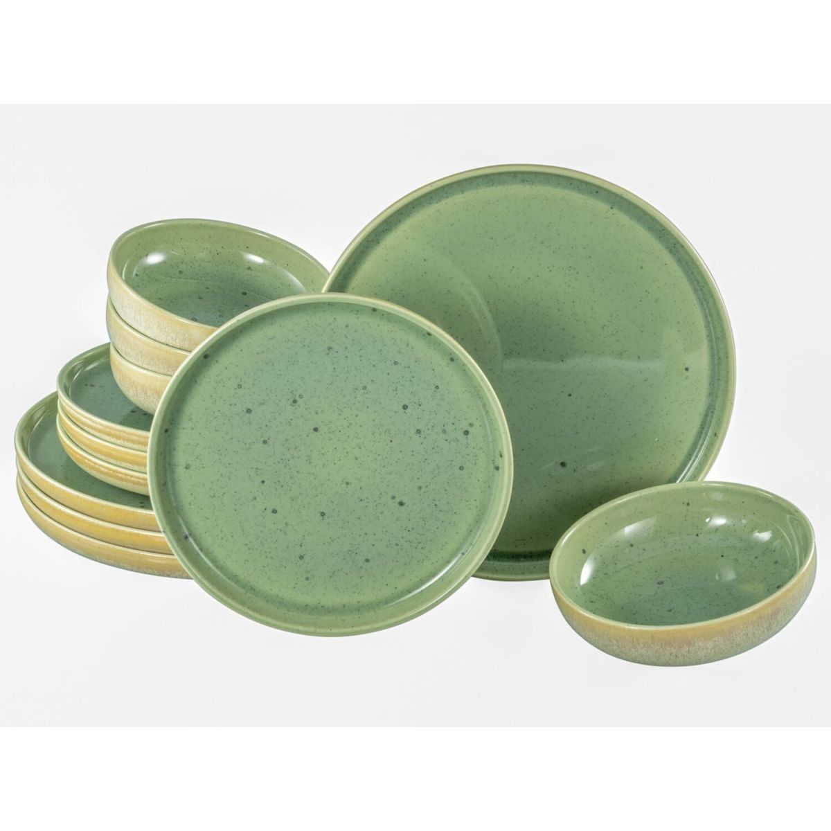 CreaTable Uno grau - Tellerset 12-tlg; grün meliert