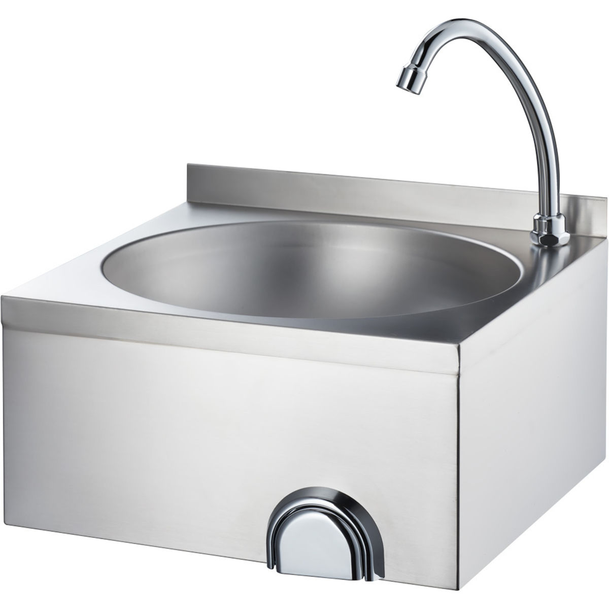 Stalgast Handwaschbecken zur Wandmontage 400x400x225 mm mit Kniebedienung inkl. Armatur, mit Aufkantung; 40x22.5x40 cm (LxHxT); silber
