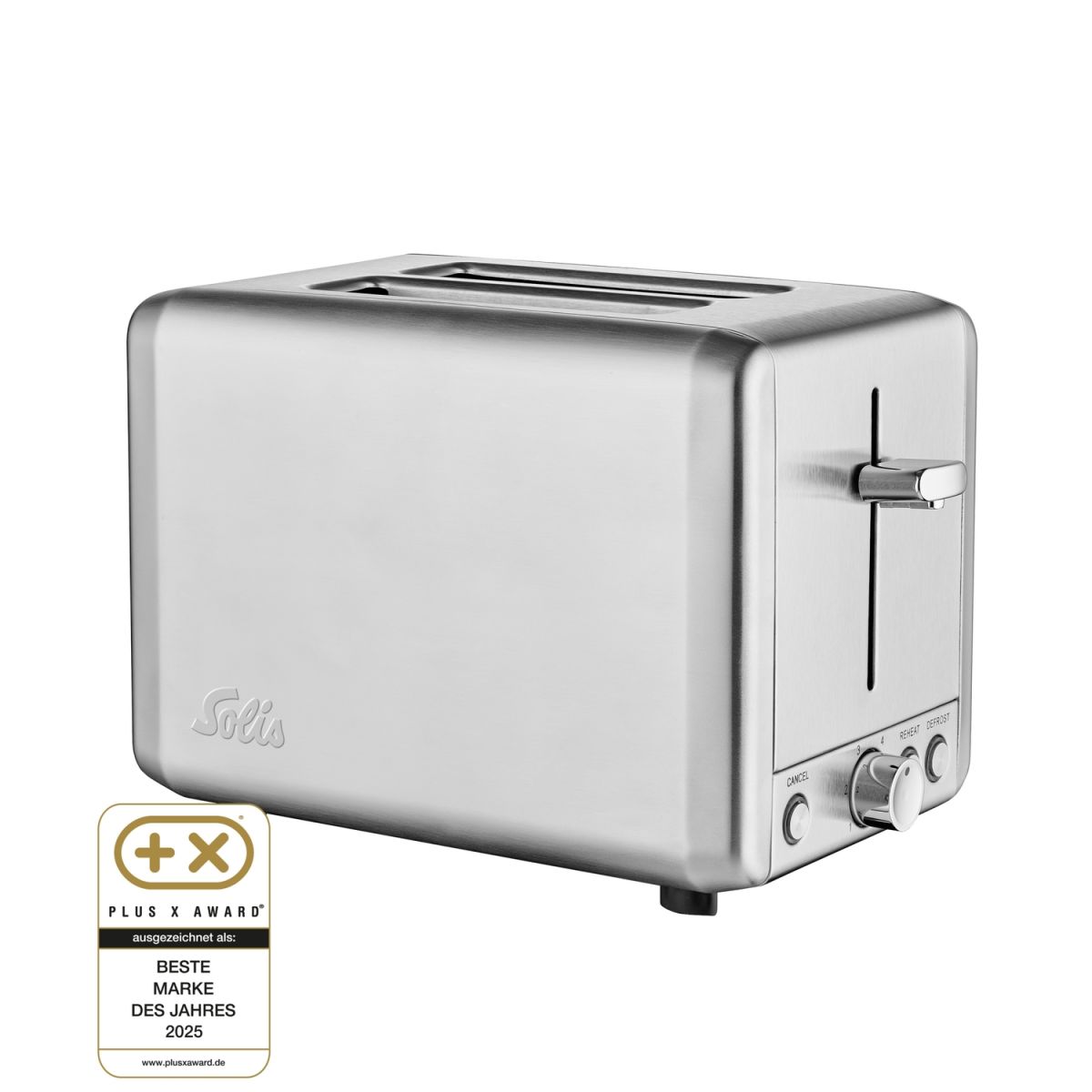 Solis 2-Schlitz-Toaster 6 Stufen, Auftau-, Aufwärm- und Stopp-Funktion, Krümelschublade; 19x28x16 cm (BxTxH); silber