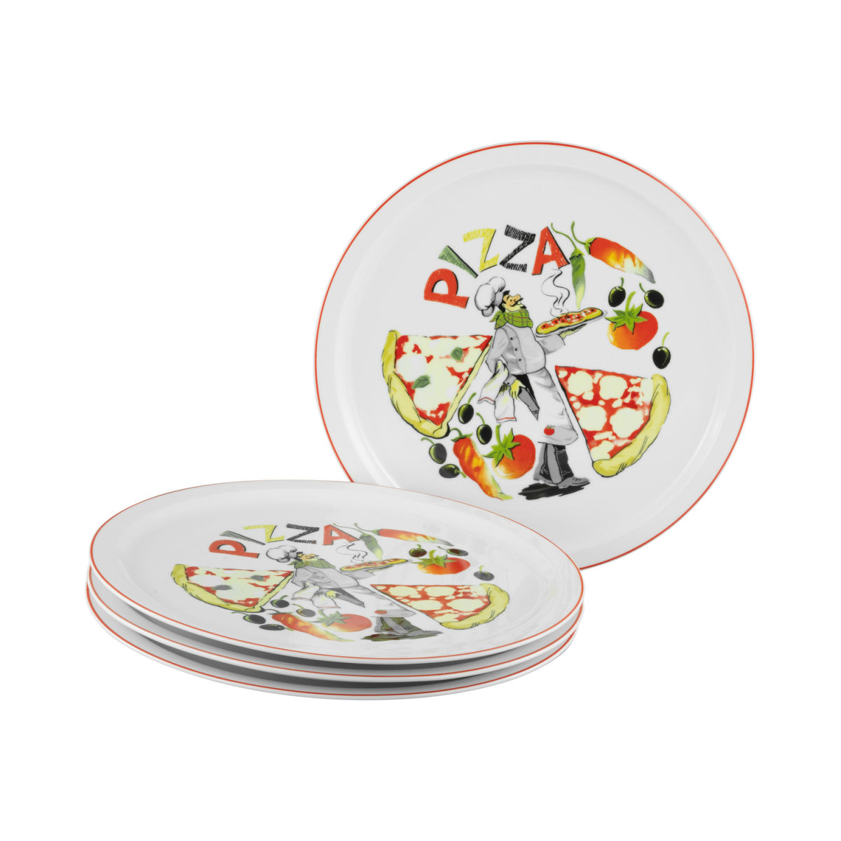 CreaTable Milano Luigi - Pizzateller 4-tlg; 30x30x30x2 cm (LxBxØxH); mehrfarbig; rund; 4 Stück / Pack
