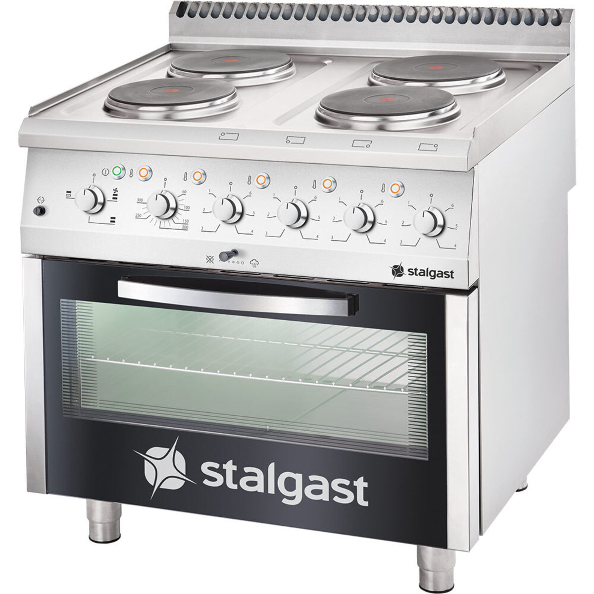 Stalgast Elektro-Herd mit Backofen (GN 2/1) Serie 700 ND - 4-Platten (4x2,6); 80x70x85 cm (BxTxH); silber