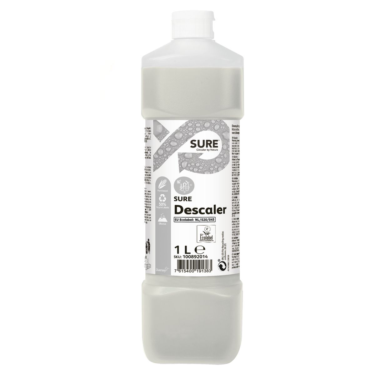 Diversey SURE Descaler, Konzentrierter Entkalker für Küchengeräte auf Basis von pflanzlichen Inhaltsstoffen; 1 l , 20.2x10.9x248 cm (LxBxH); grau; 6 Stück / Pack