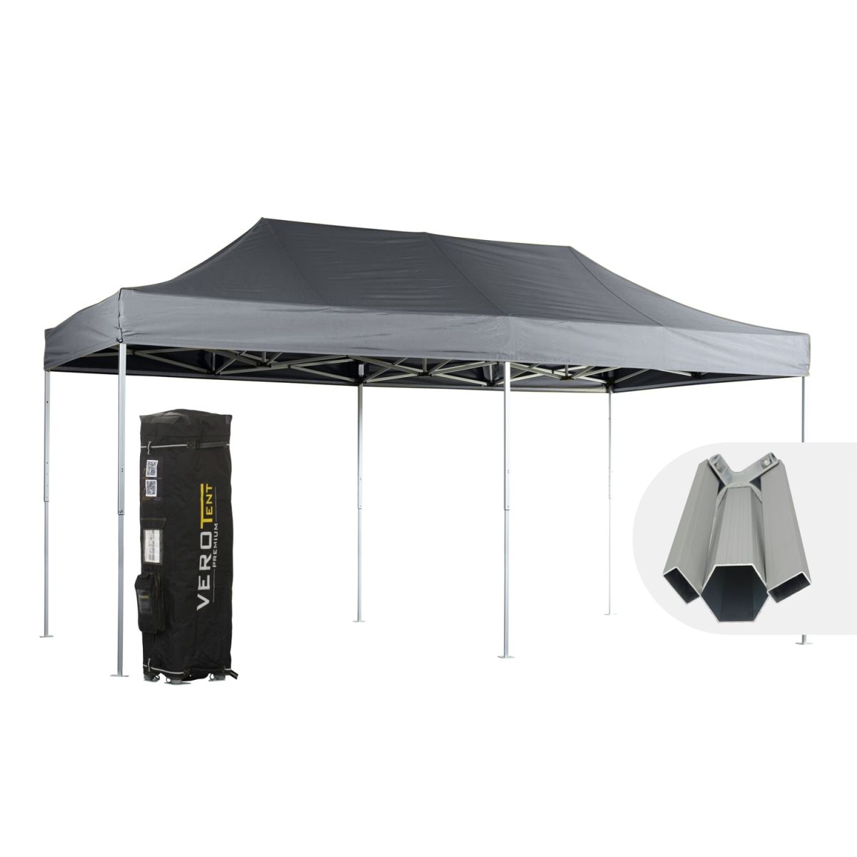 VeroTENT VeroTENT Faltpavillon 3x6m Budget50 mit Dach ; 300x600x330 cm (LxBxH); grau