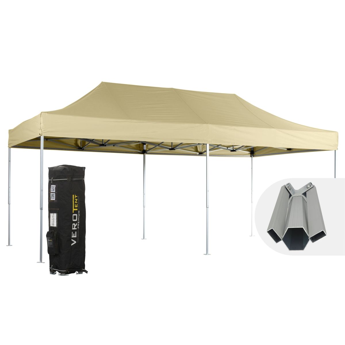 VeroTENT VeroTENT Faltpavillon 4x8m Budget50 mit Dach ; 400x800x400 cm (LxBxH); beige