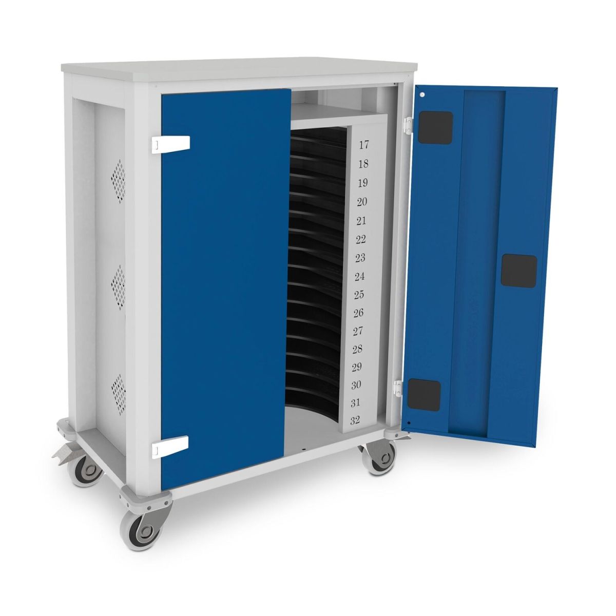 rotstahl Tabletwagen Power für 32 Tablets mit lichtgrauem Korpus; 73x44x105 cm (BxTxH); dunkelblau