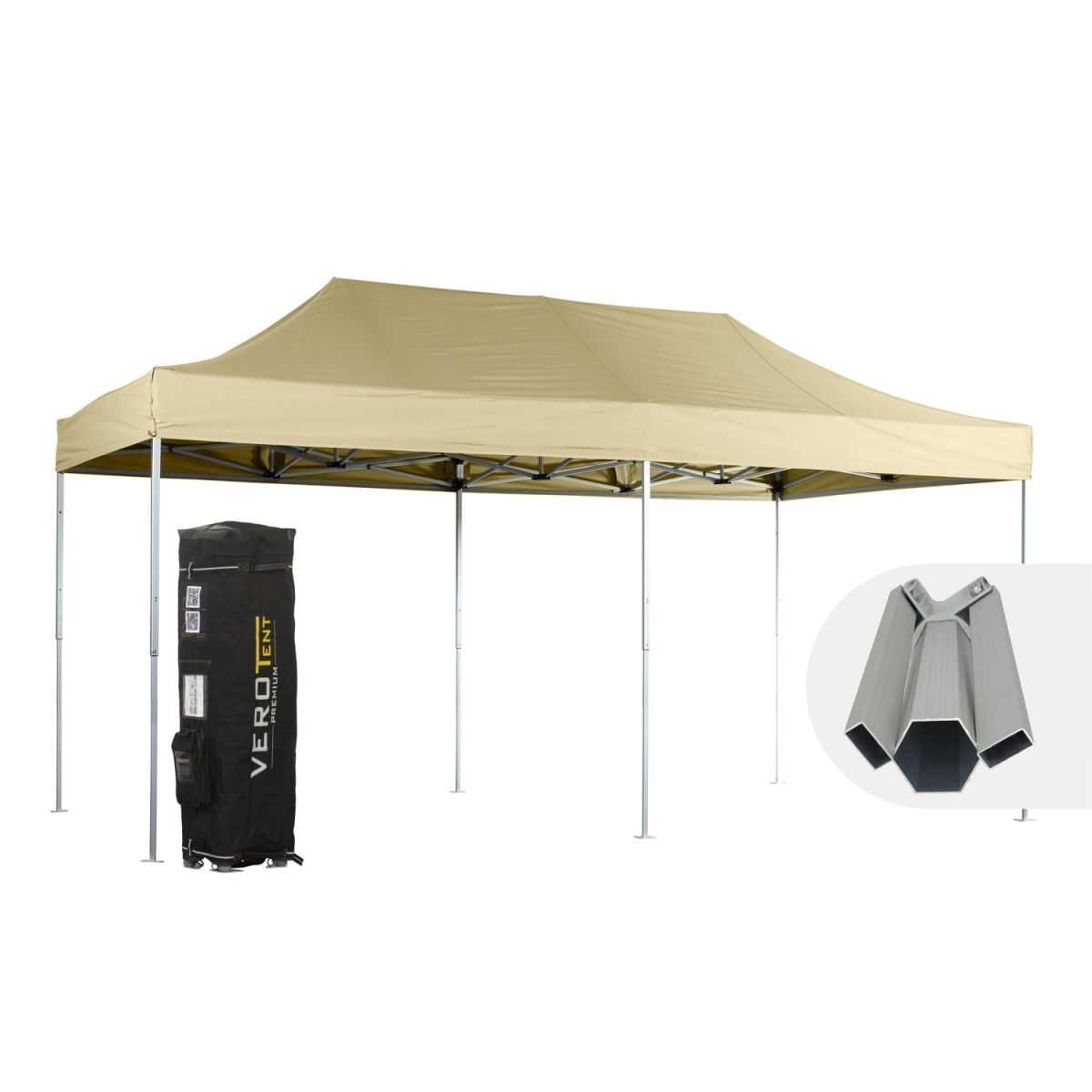 VeroTENT VeroTENT Faltpavillon 3x6m Budget50 mit Dach ; 300x600x330 cm (LxBxH); beige