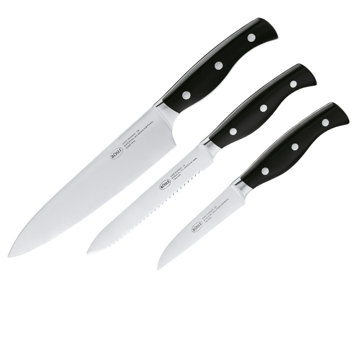 RÖSLE Messerset Pura 3-tlg.; silber/schwarz