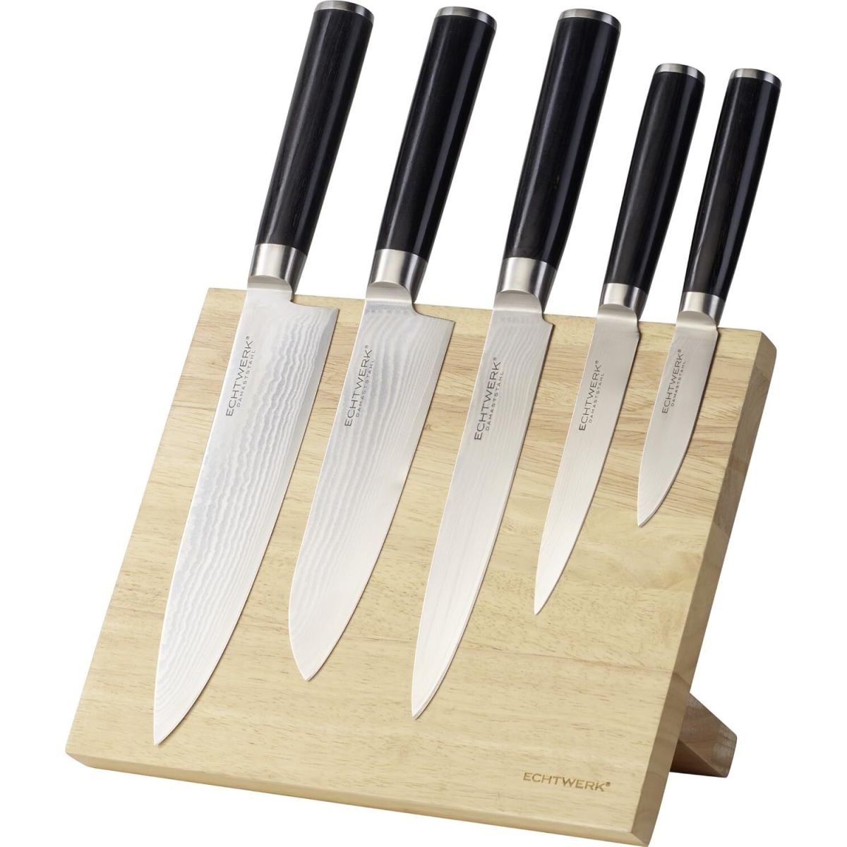 ECHTWERK Damastmesser Set inkl. Messerblock 6-tlg; 26 cm (L); silber