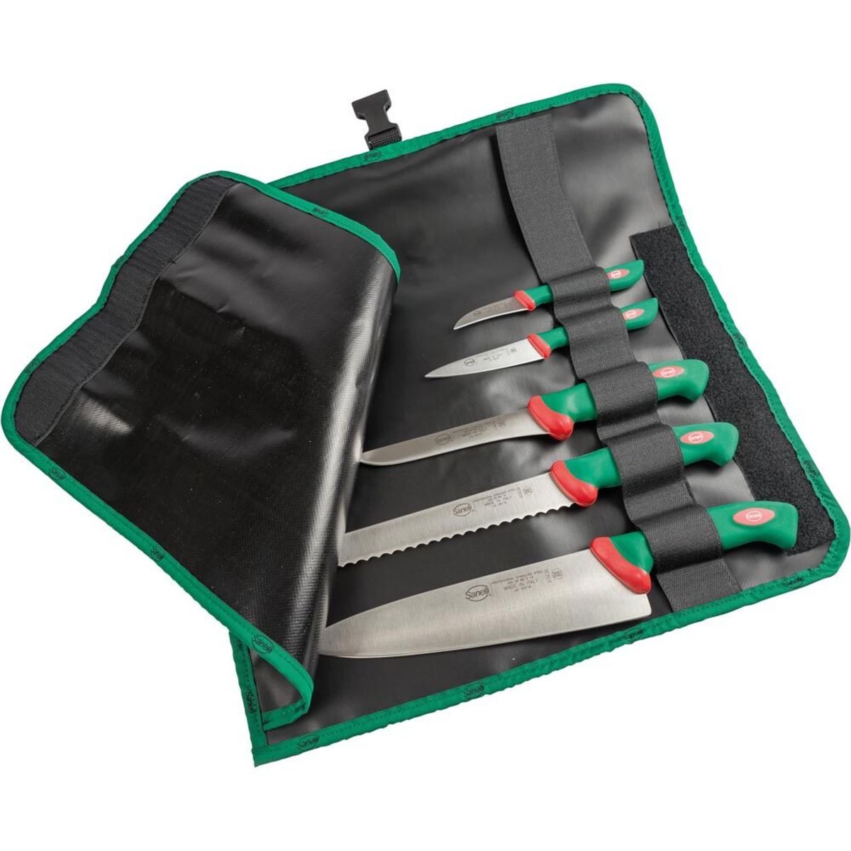 Sanelli Messerset, inkl. fünf Messer und Rolltasche; grün