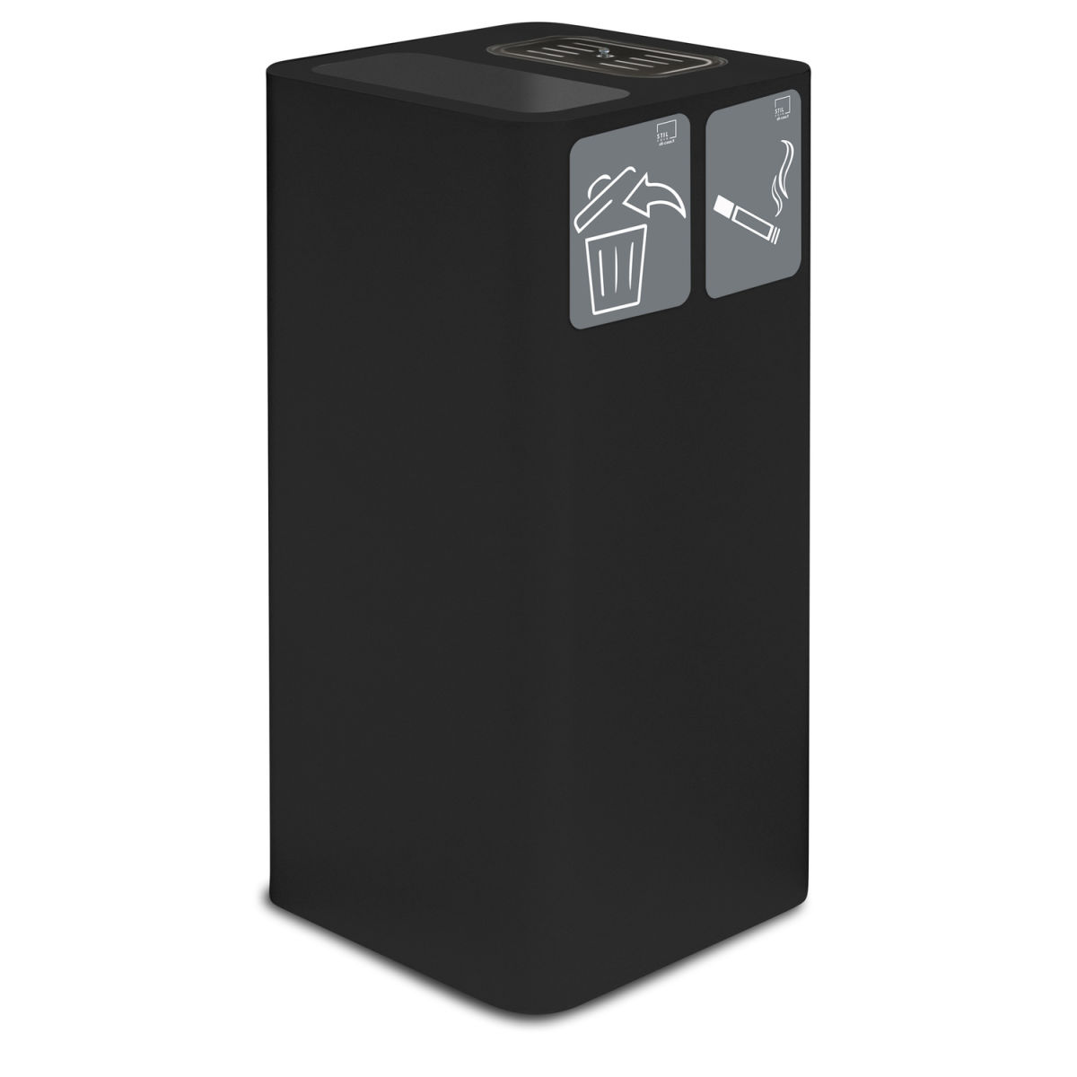 STIL CASA Stil Casa PURE Abfallbehälter mit Aschenbecher, Stahl lackiert, zwei magnetische Piktogramme inklusive; 100 l, 39.2x39.2x87.5 cm (LxBxH); schwarz; rechteckig