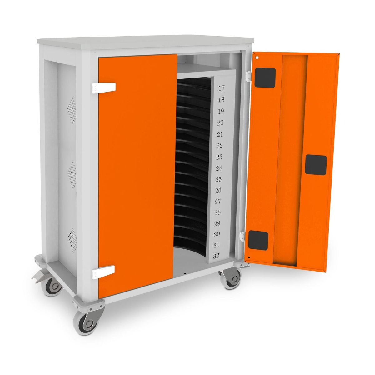 rotstahl Tabletwagen Power für 32 Tablets mit lichtgrauem Korpus; 73x44x105 cm (BxTxH); orange