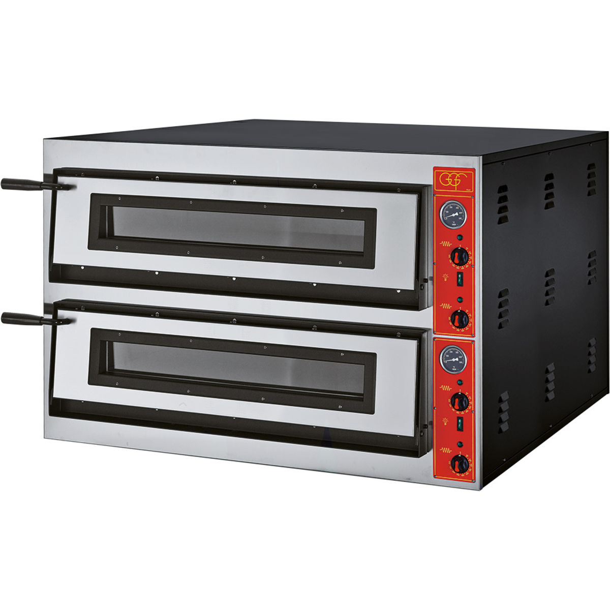 GGF Pizzaofen mit zwei Kammern für 18 Pizzen Ø 300 mm, 19,2 kW; 115x102x75 cm (BxTxH); silber/schwarz