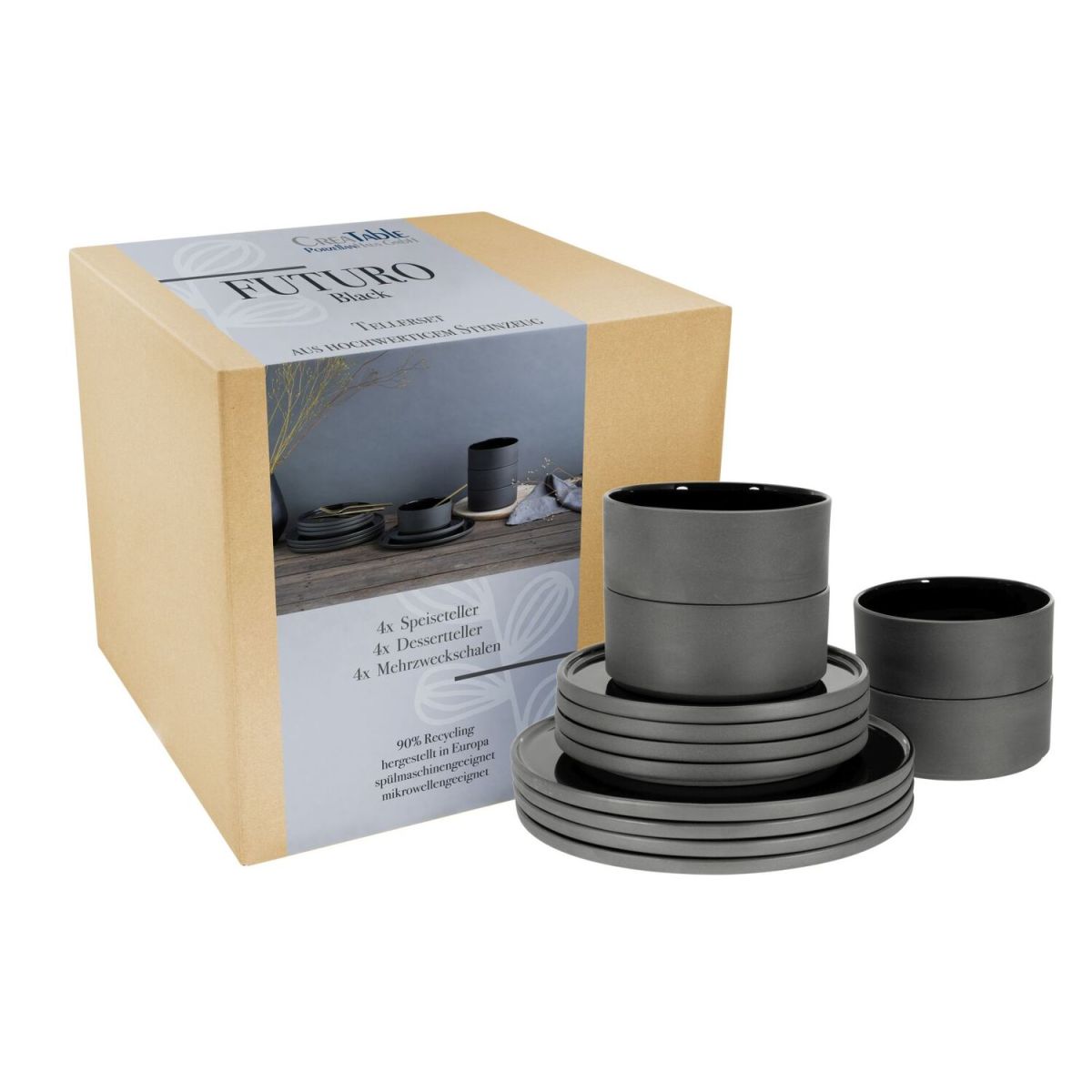 CreaTable Futuro - Tellerset 12-tlg; schwarz