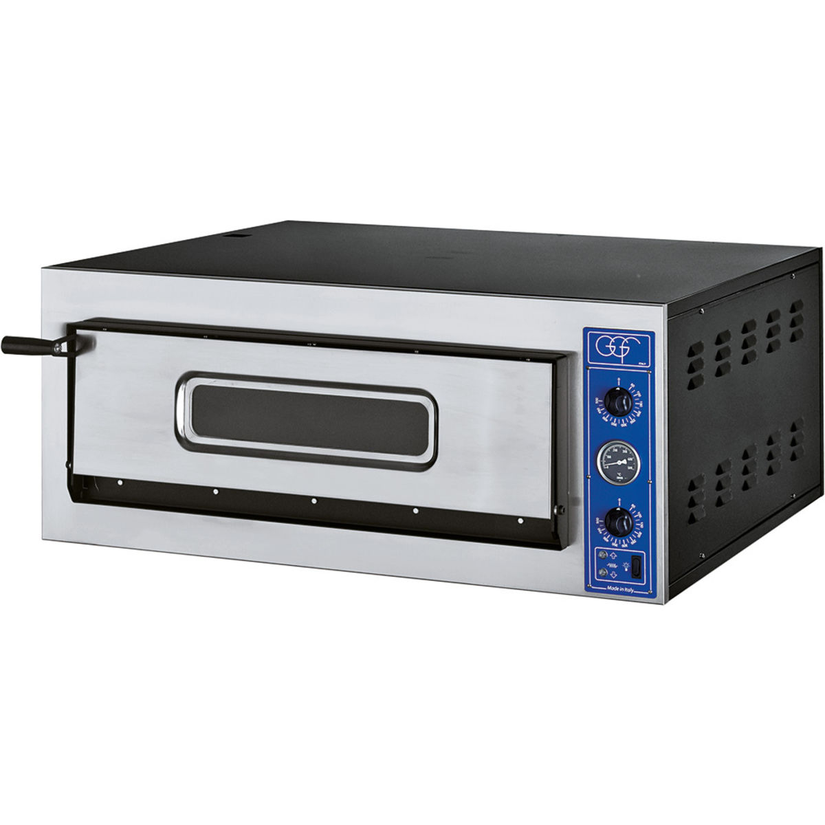 GGF GGF Pizzaofen mit einer Kammer für 4 Pizzen Ø  360 mm, 6 kW, 1010 x 850 x 420 mm (BxTxH); 101x85x42 cm (BxTxH); silber/schwarz