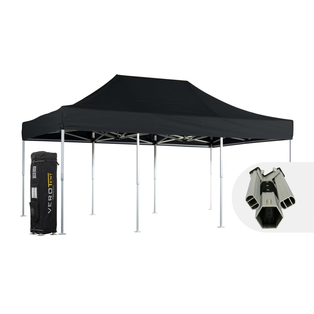 VeroTENT VeroTENT Faltpavillon 4x6m Luxea mit Dach 4 Standbeine; 400x600x400 cm (LxBxH); schwarz