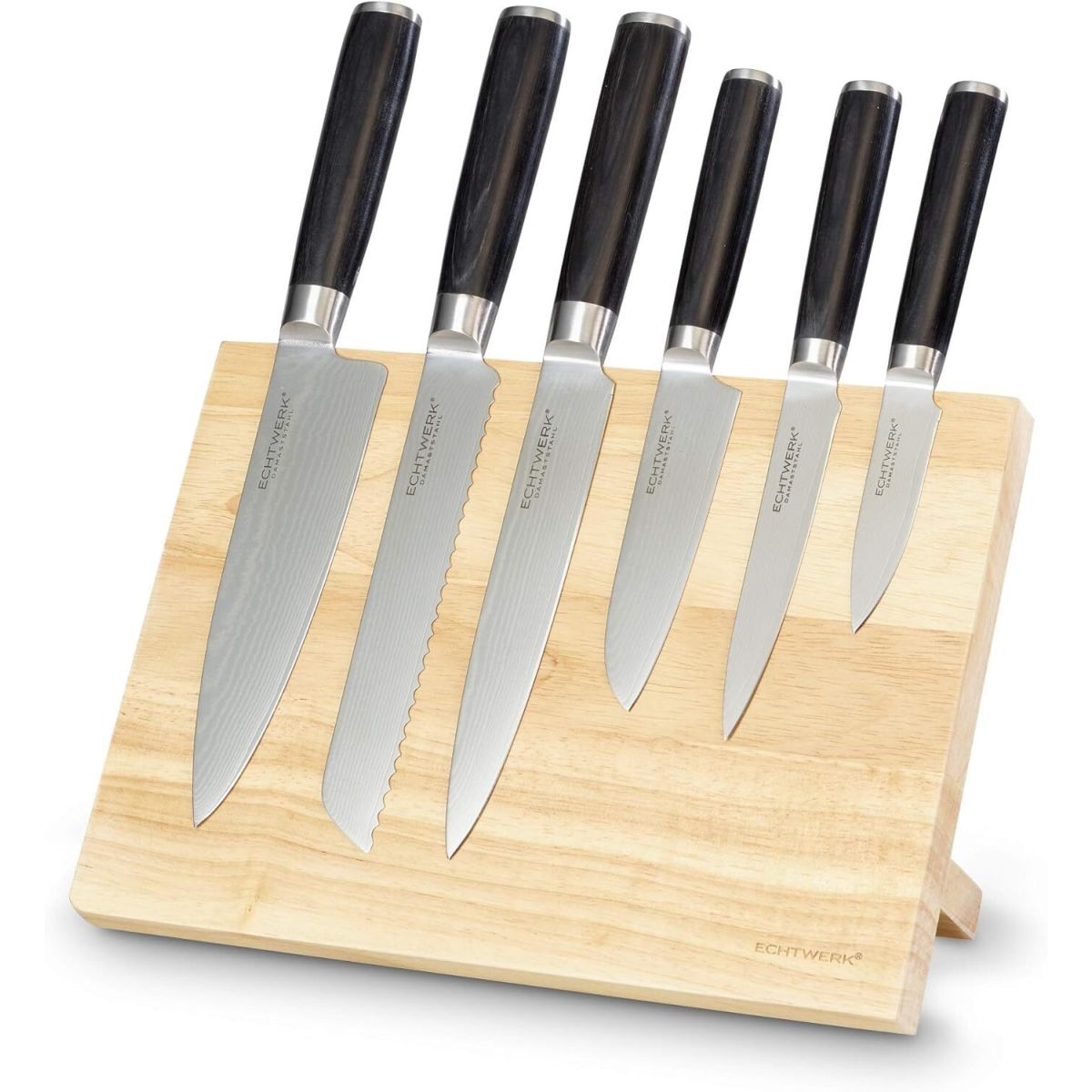 ECHTWERK Damastmesser Set inkl. Messerblock 7-tlg; 31 cm (L); silber