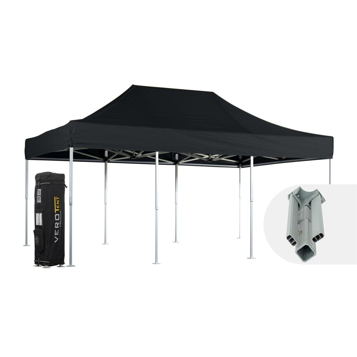 VeroTENT VeroTENT Faltpavillon 4x6m Classic mit Dach 8 Standbeine; 400x600x400 cm (LxBxH); schwarz