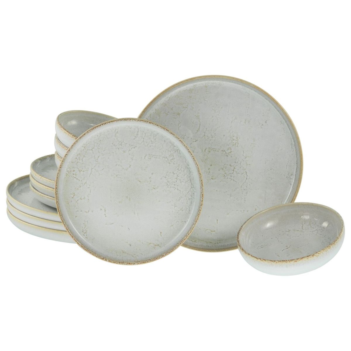 CreaTable Uno grau - Tellerset 12-tlg; vintage weiß