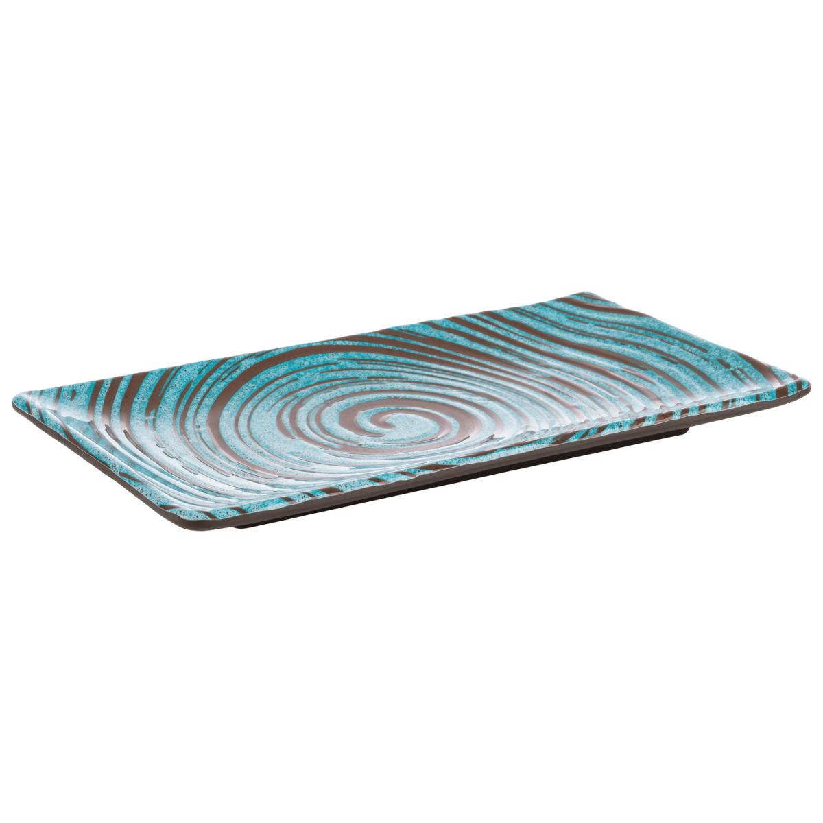 APS Tablett / Sushiboard -CANCUN- 23,5 x 13,5 cm, H: 1,5 cm Melamin innen: Dekor, türkis / braun außen: braun; 23.5x13.5x1.5 cm (LxBxH); türkis/braun; rechteckig