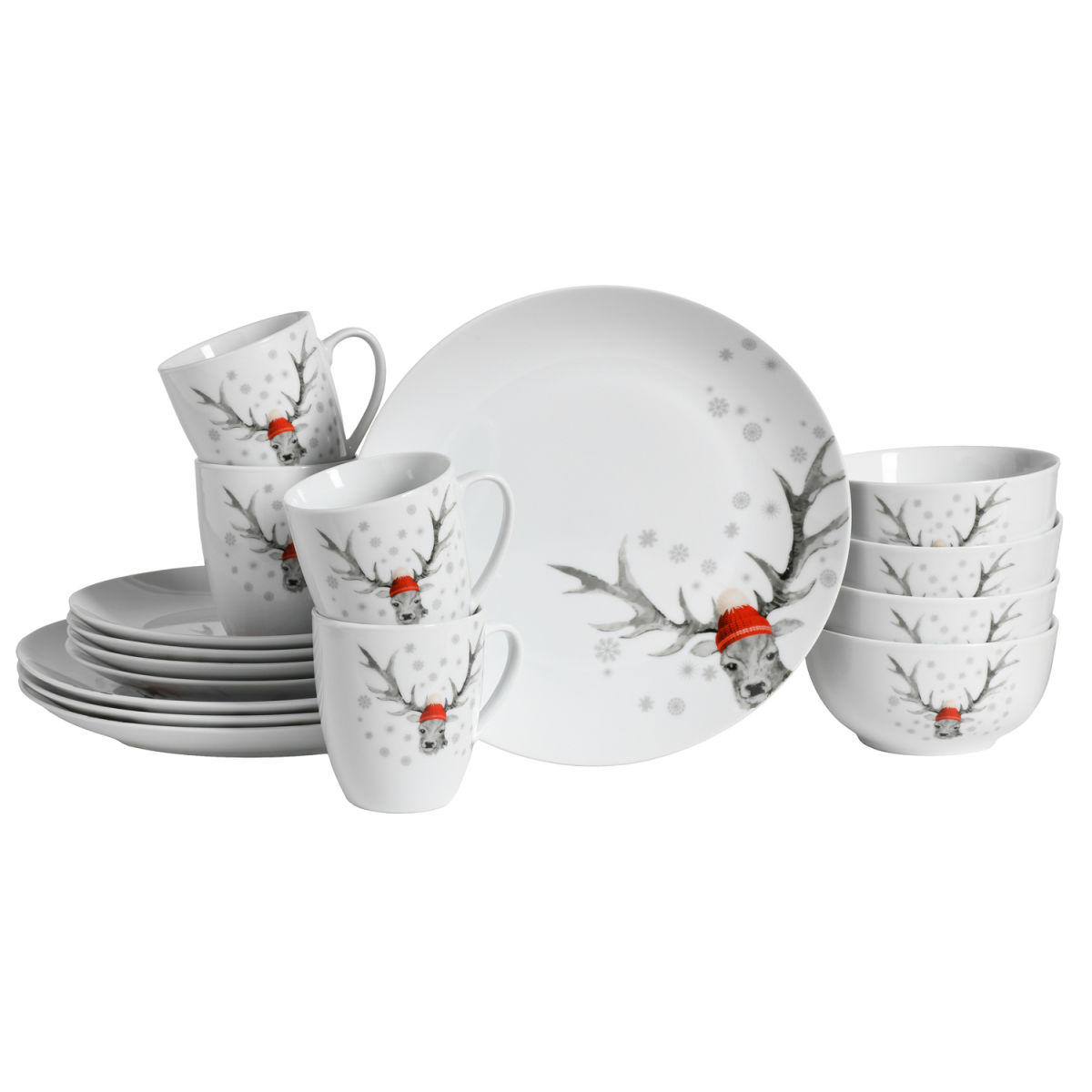 CreaTable Hirsch (Form Luna) - Kombiservice 16-tlg; weiß