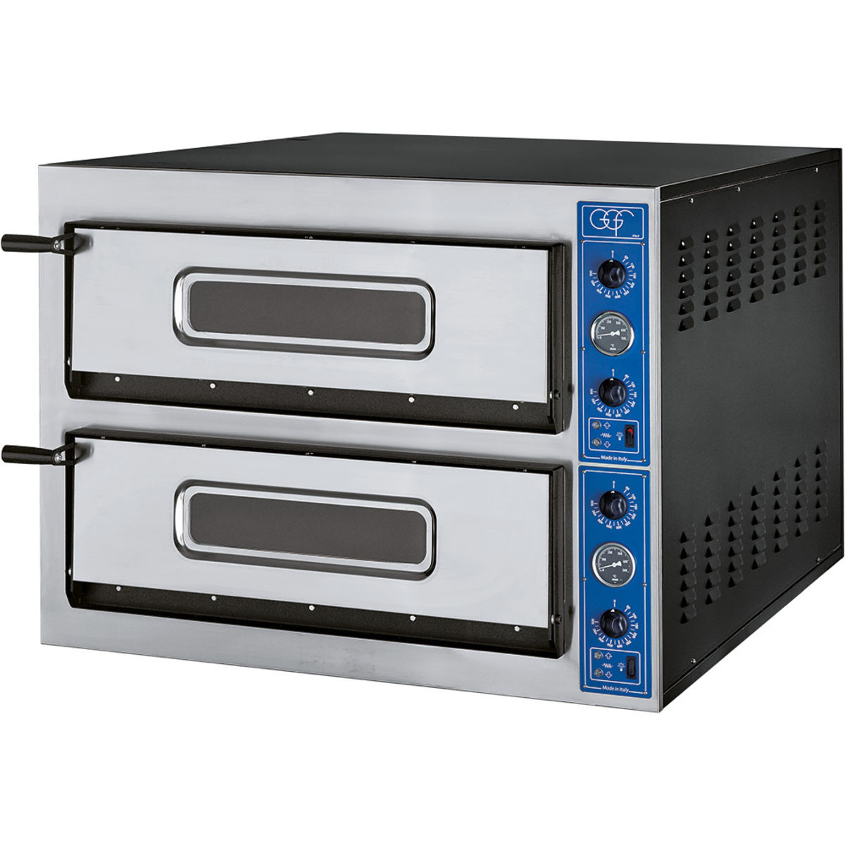 GGF Pizzaofen mit zwei Kammern für 12 Pizzen Ø 360 mm, 18 kW; 101x121x75 cm (BxTxH); silber/schwarz