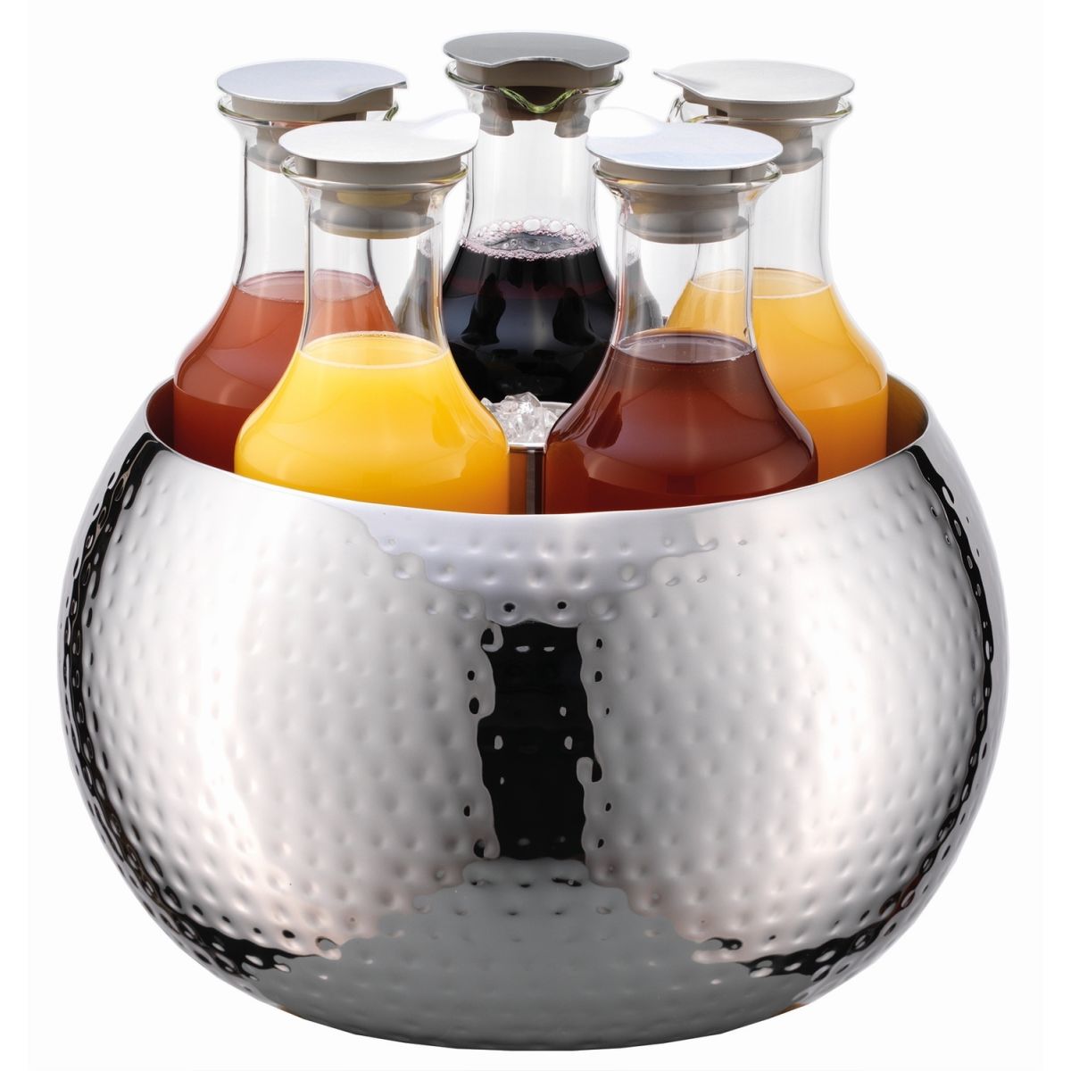 Frilich Getränke-Set Quintet Glas, Edelstahl Hammerschlag 6-teilig; 5 l, 35x33 cm (ØxH); silber/transparent