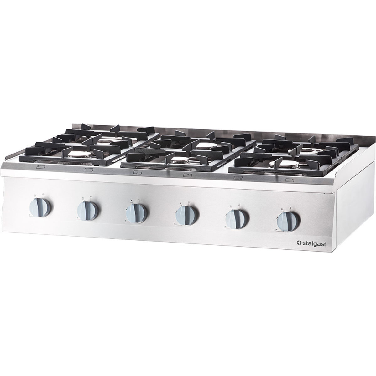 Stalgast Edelstahl Gas-Kochfeld mit 6 Brennern (3,5 + 2x5 + 2x7 + 9) als Tischgerät, Serie 700ND; 120x70x25 cm (BxTxH); silber