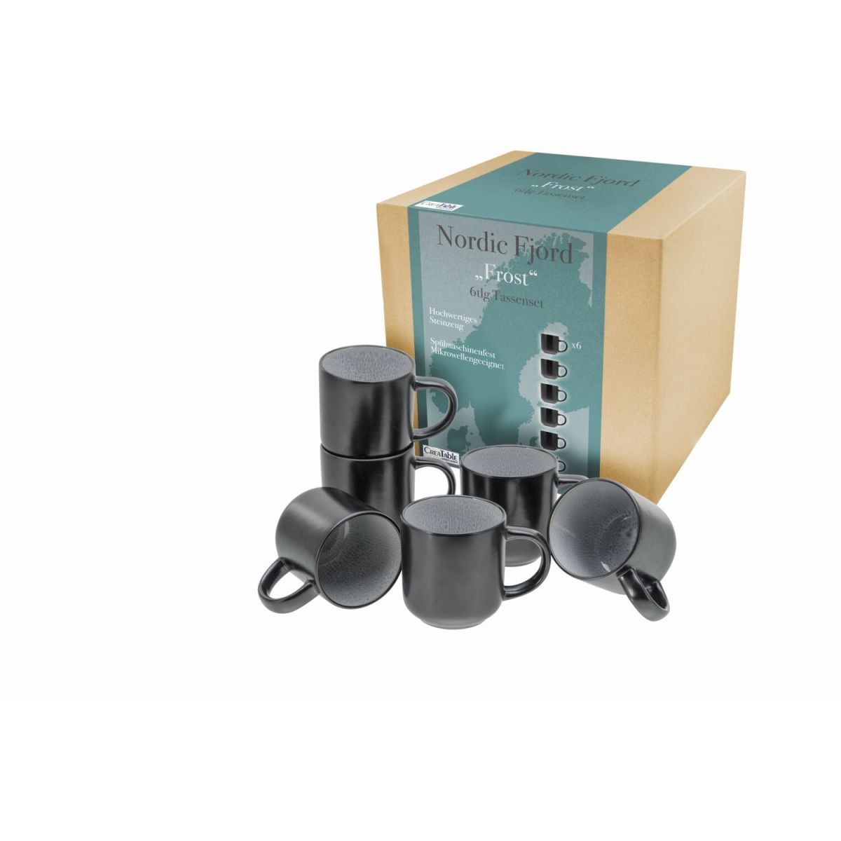 CreaTable Nordic Fjord - Kaffeebecher Set 6-tlg; 300 ml, 9x10 cm (ØxH); grau; rund; 6 Stück / Pack