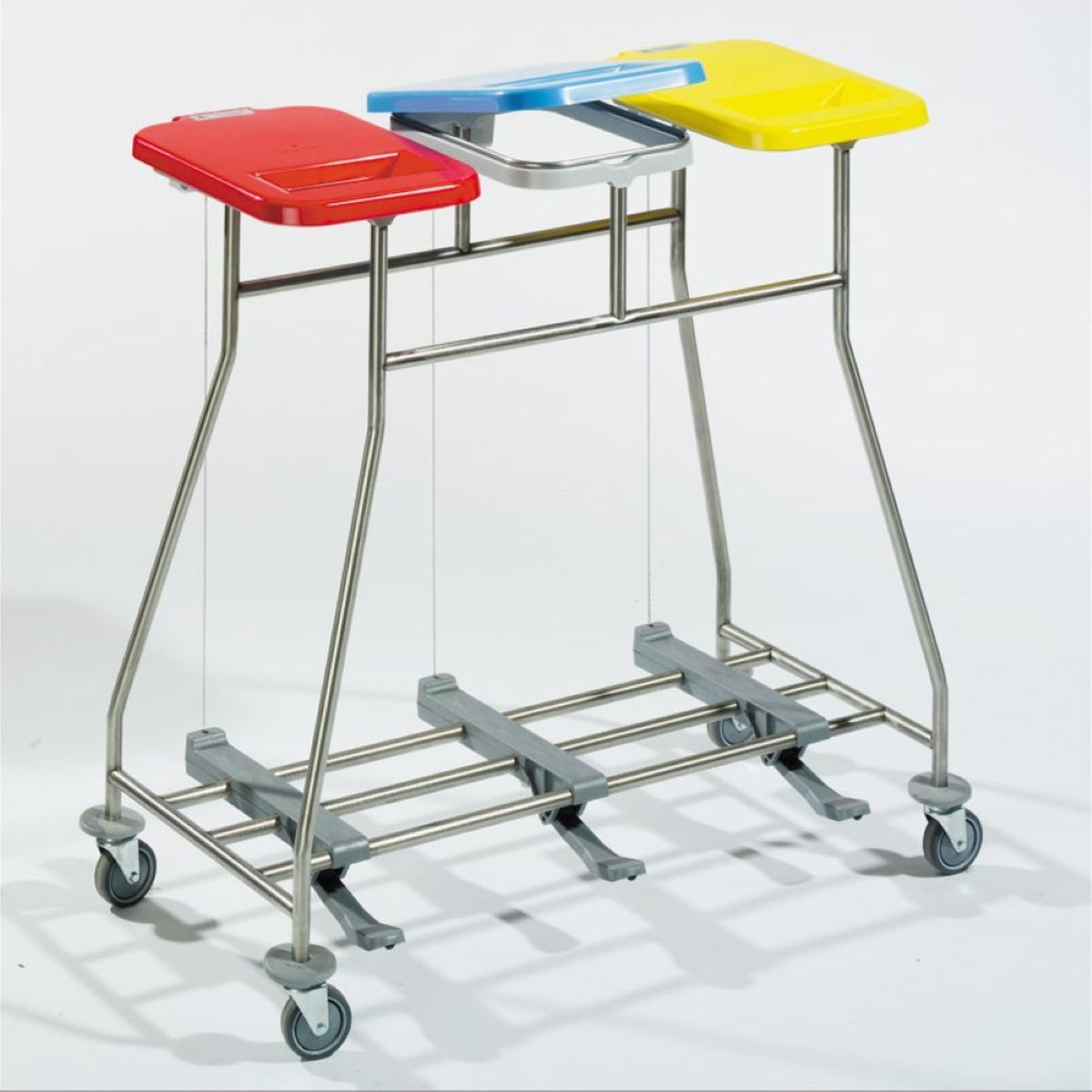 QUATRO Sammelwagen für Wäsche und Abfall mit Pedalen DREIFACH; 99x95 cm (BxH); silber